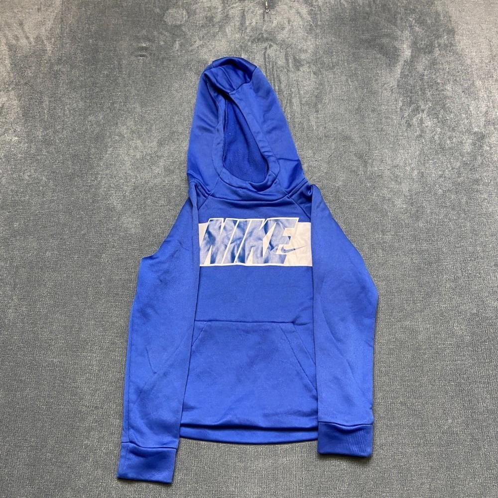 Nike Dri Fit Hoodie Boys 6/M 5-6Yrs Blue Raglan Sleeve Graphic Logo Pullover